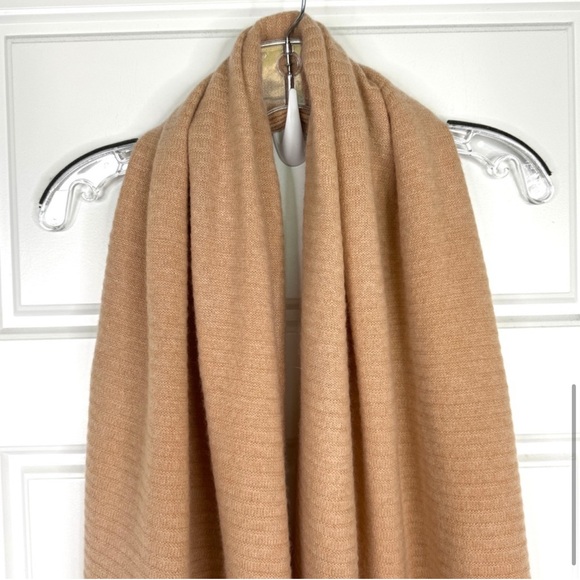 NORDSTROM 100% Cashmere NEW Rib Knit Plush Scarf Beige NEW With Tag - Picture 6 of 14